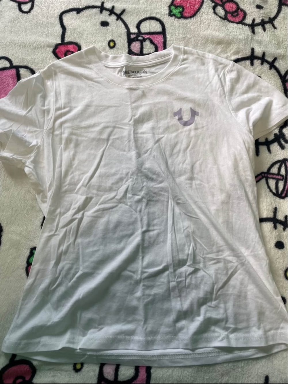 True Religion White T-Shirt with Light Purple Logo